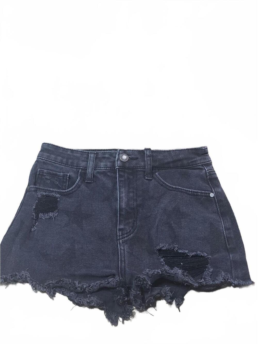 Material Girl Black Distressed Denim Shorts Juniors Size 3 Frayed Hem Stars